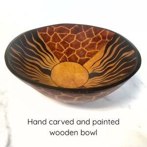 Hand Carved Wooden Bowl with Sunburst Design